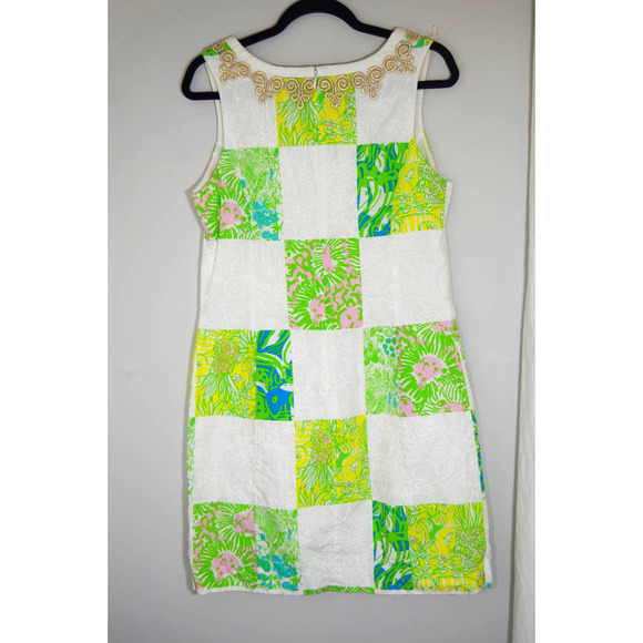 Lilly Pulitzer green and white lion patchwork dress size 8 - Picture 2 of 5